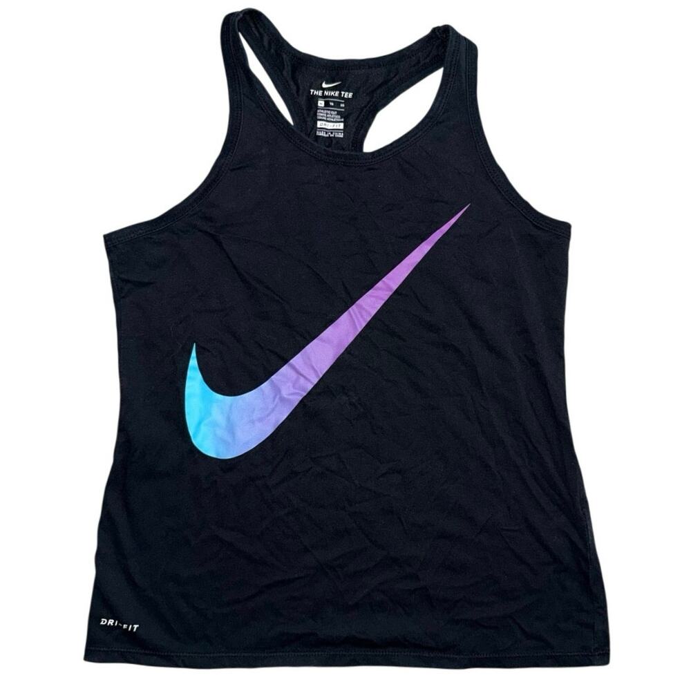 Nike black tank top blue pink gradient ombre swoosh Size kids girls xl shirt